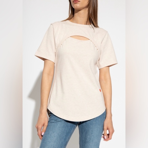 Victoria Beckham Organic Cotton Cut Out T-shirt In Ecru Beige Size Small NWOT - Picture 1 of 10